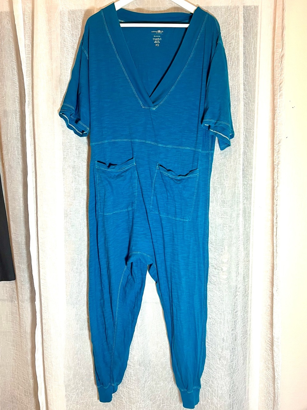 💙Natural Life Turquoise V-Neck Johnnie Pajama Onesie Romper Jumpsuit - Picture 2 of 4